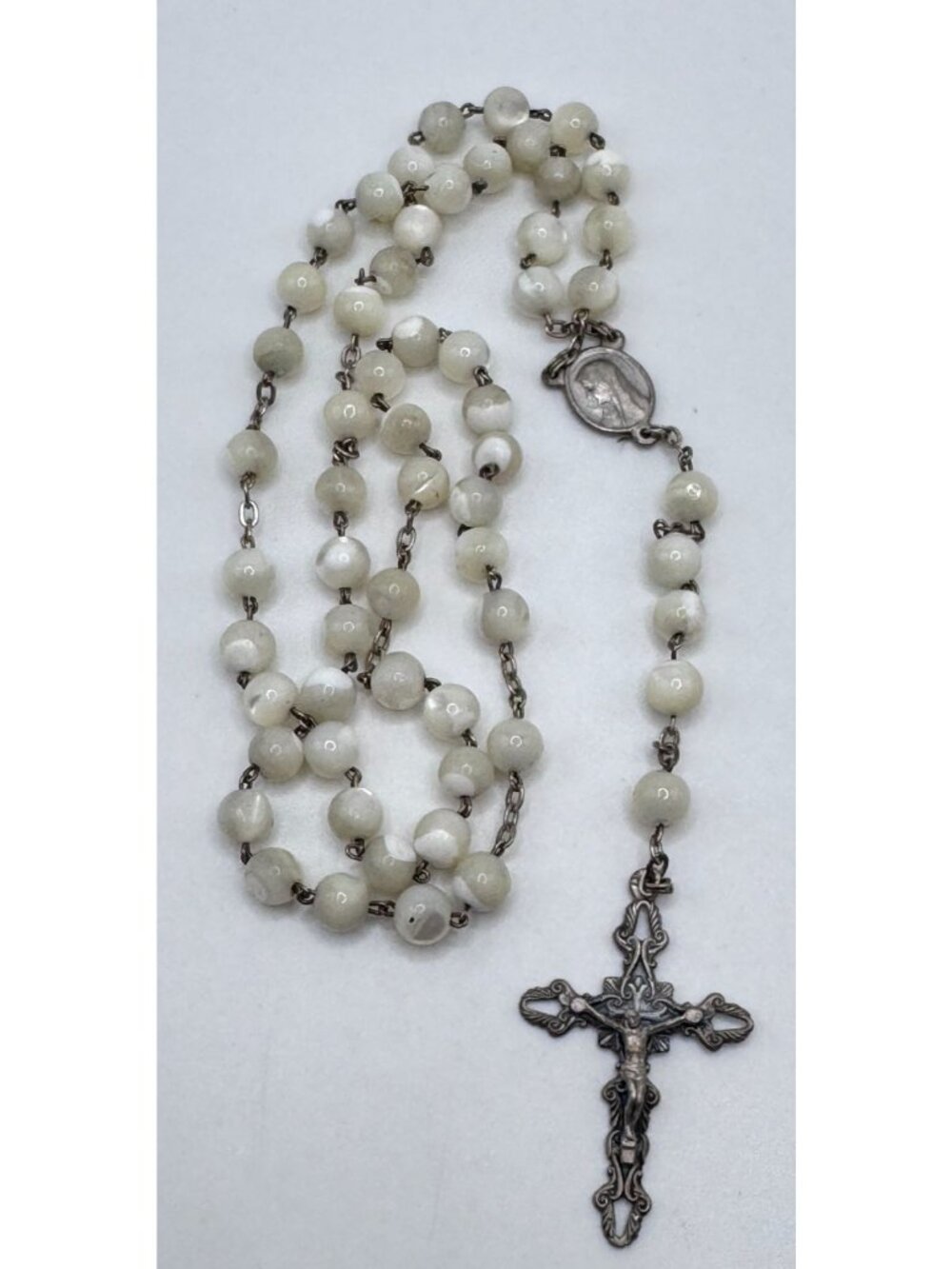 Vintage Italian 800 Silver Mother of Pearl Catholic Rosary Crucifix 925 Cross